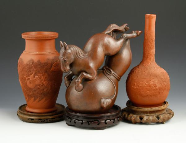 Appraisal: - Japanese Terracotta Figures Lot of three Japanese terracotta items