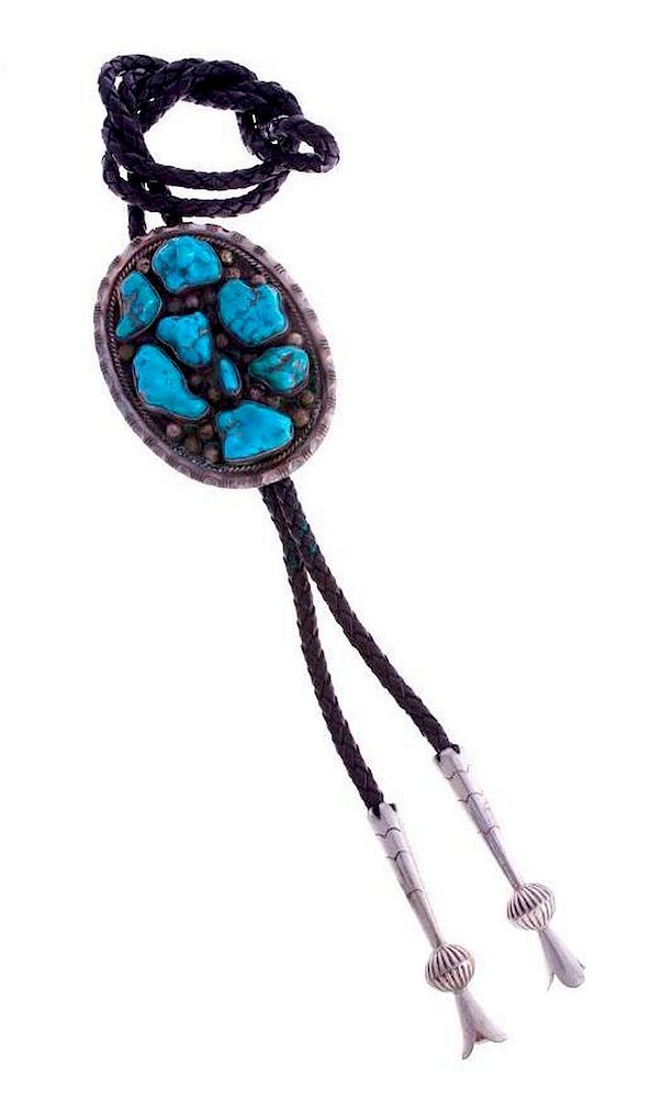 Appraisal: NAVAJO BOLO Vintage Navajo bolo tie turquoise and silver Largest