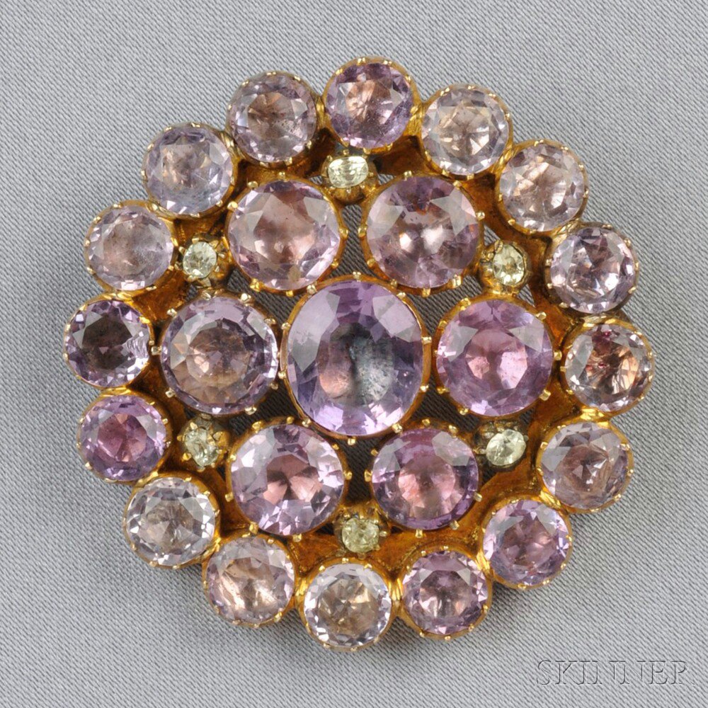 Appraisal: Antique Gold Gem-set Brooch the bezel-set foil-back colored stones within