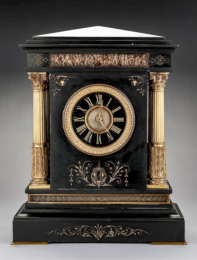 Appraisal: Etienne Maxant Slate Mantle Clock DESCRIPTION Etienne Maxant black slate