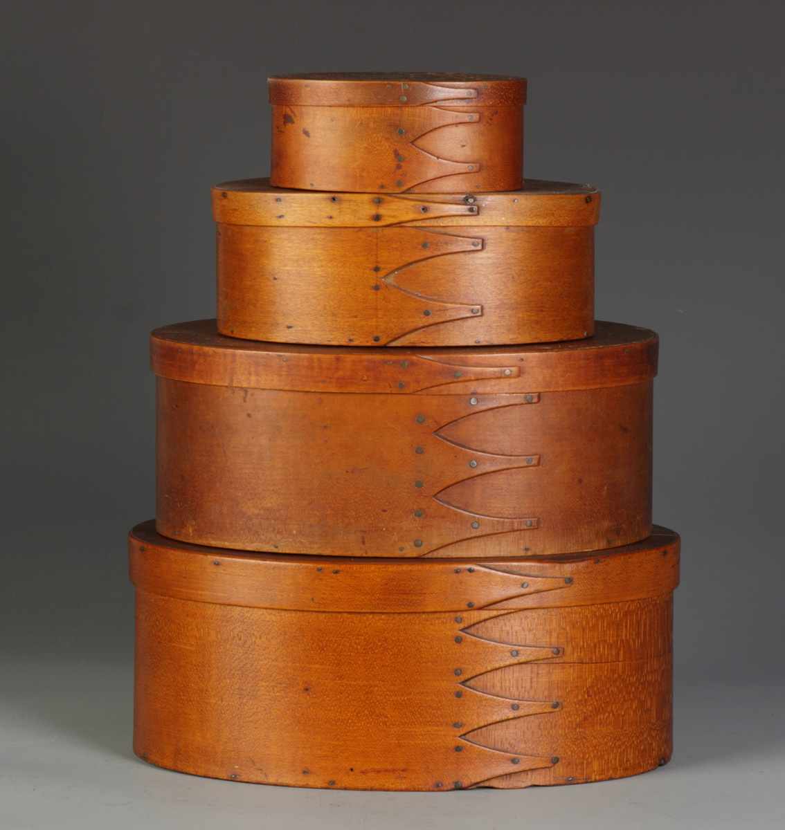 Appraisal: Stack of Shaker Oval Boxes Bottom to top Old split