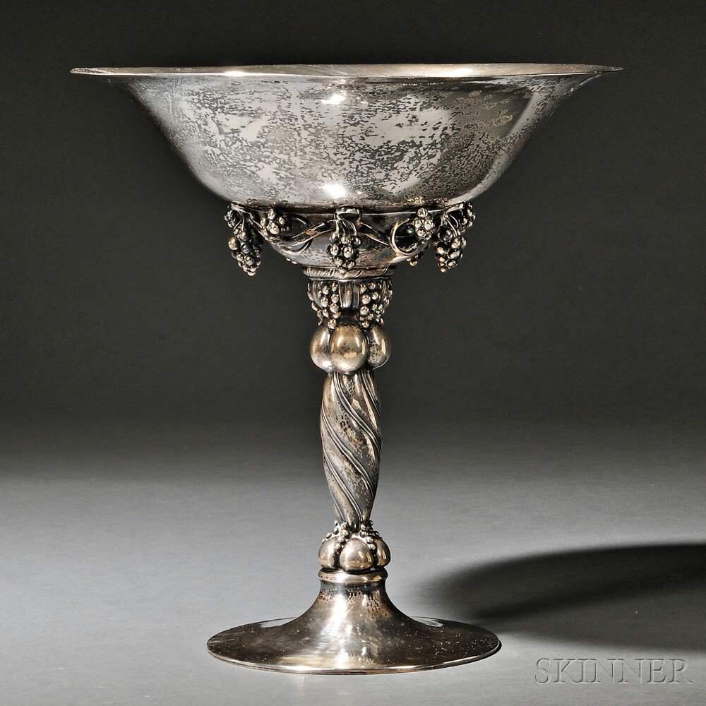 Appraisal: Georg Jensen Footed Tazza Sterling silver Denmark - Grape pattern