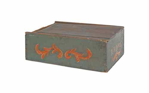 Appraisal: Scandinavian painted pine slide lid box initialed A H D