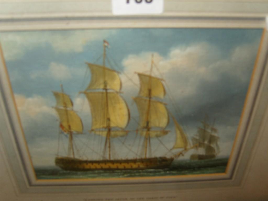 Appraisal: An oil painting on card of a -mast sailing ship