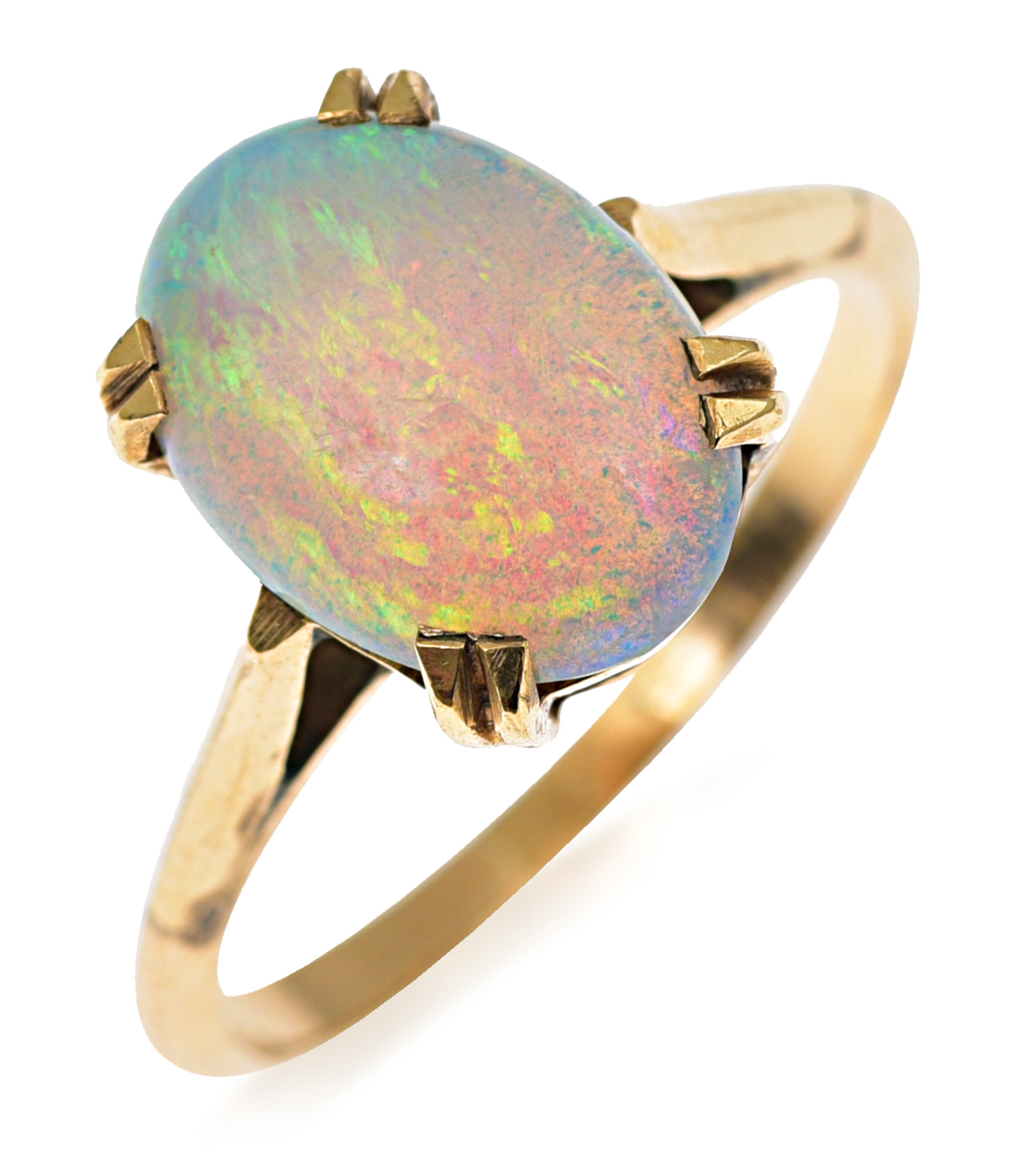 Appraisal: AN OPAL RING The oval solid white opal cut en