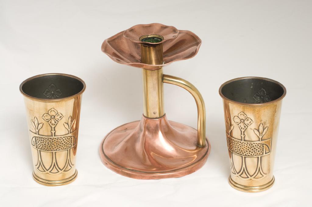 Appraisal: PAIR OF CONTINENTAL SECESSIONIST BRASS BEAKERS c of tapering cylindrical