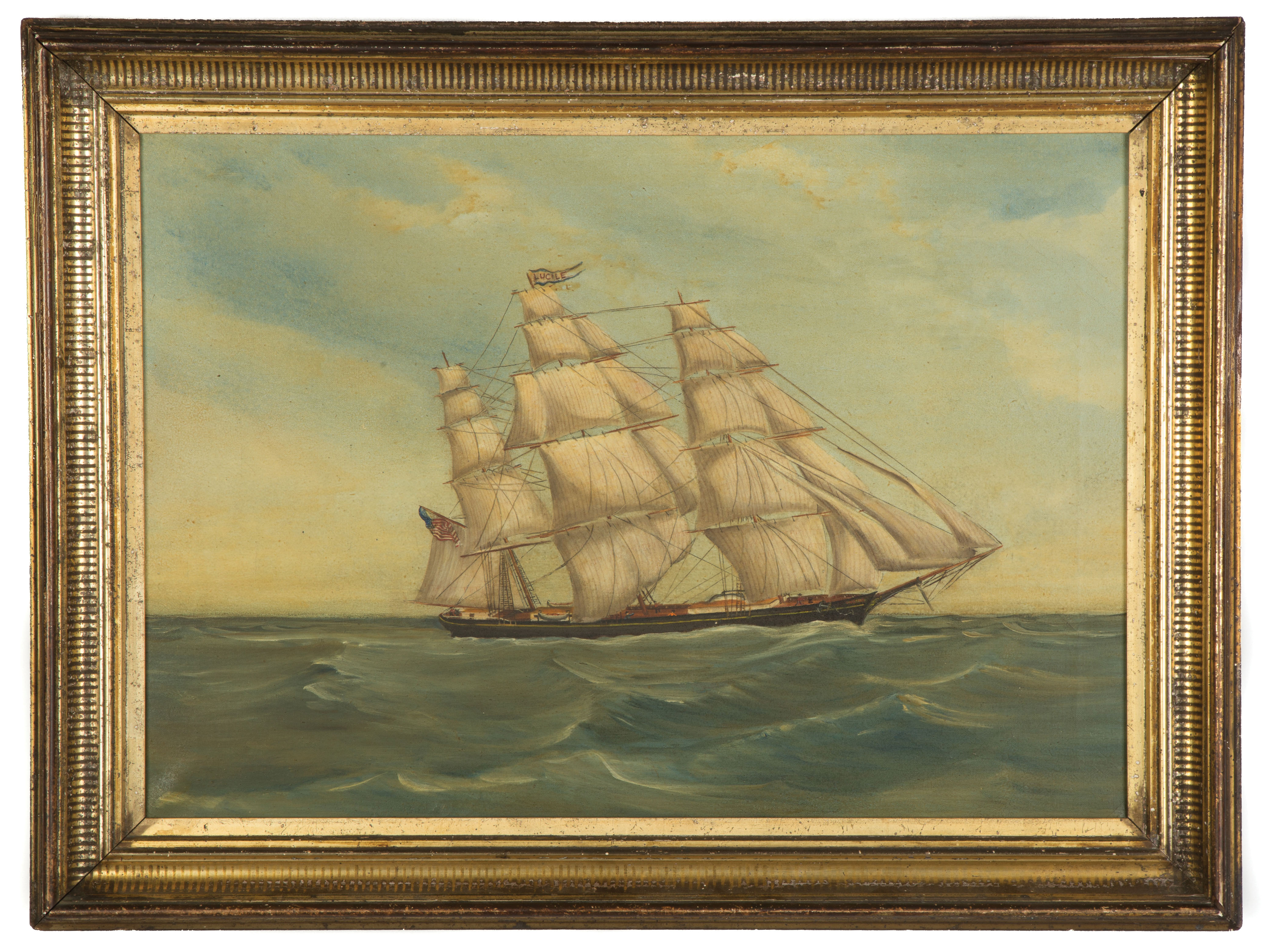 Appraisal: Clipper Ship Lucile with an American Flag th century Oil