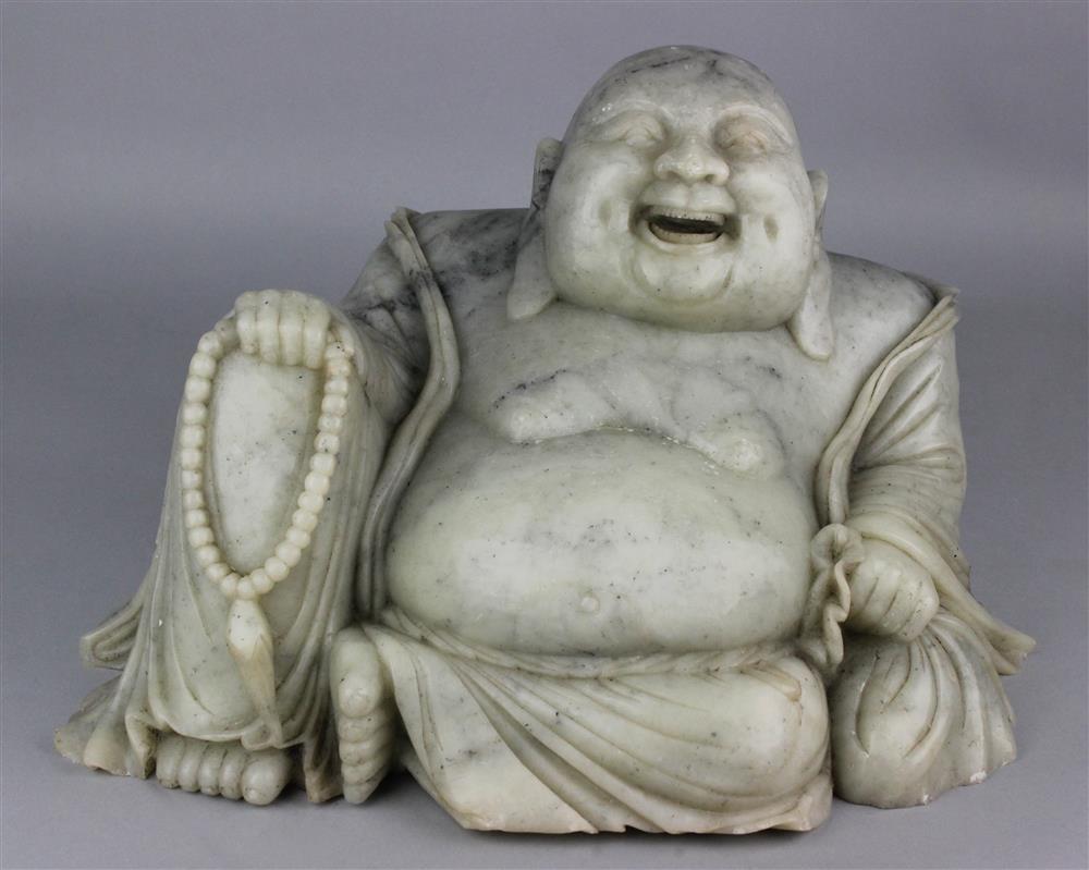 Appraisal: CHINESE HARDSTONE FIGURE OF HOTEI the smiling corpulent deity with