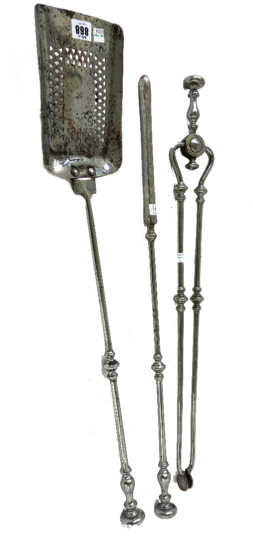 Appraisal: A set of three Georgian polished steel fire irons the