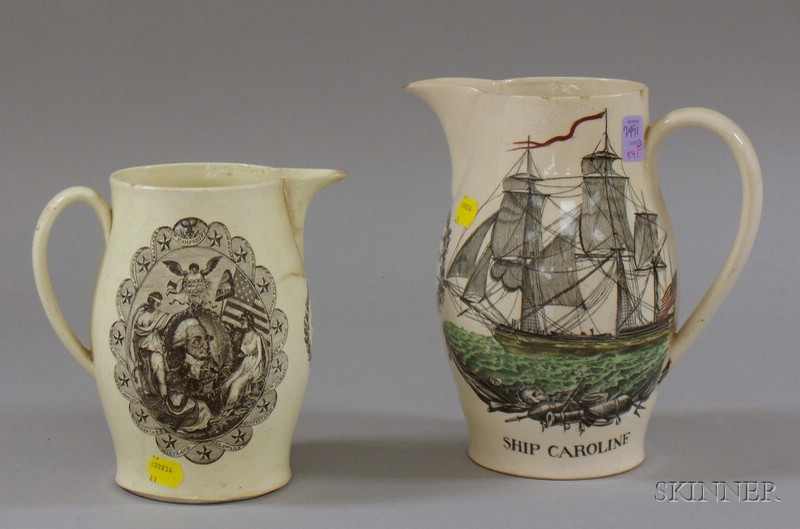 Appraisal: Liverpool Pottery Transfer Decorated Pitcher and a Reproduction Pitcher small