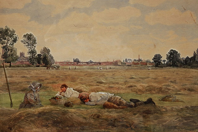 Appraisal: ENGLISH SCHOOL TH CENTURY Hay makers at rest before a