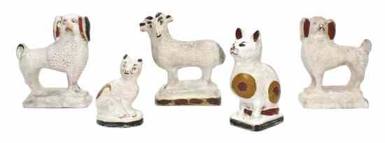 Appraisal: Five American Chalkware Staffordshire Style Animals th century comprising two