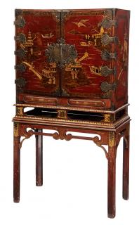 Appraisal: William and Mary Red Japanned and Brass Mounted Chest on