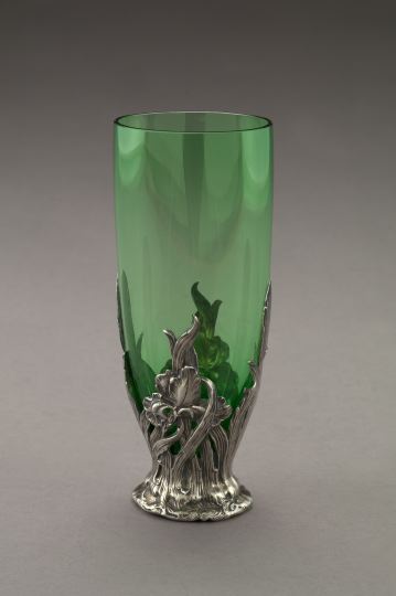 Appraisal: Attractive French Art Nouveau Silver-Mounted Transparent Green Glass Vase first