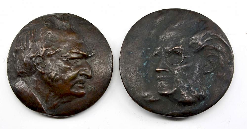 Appraisal: Pair of H St Lerche bronze medallions including Ibsen Grouping