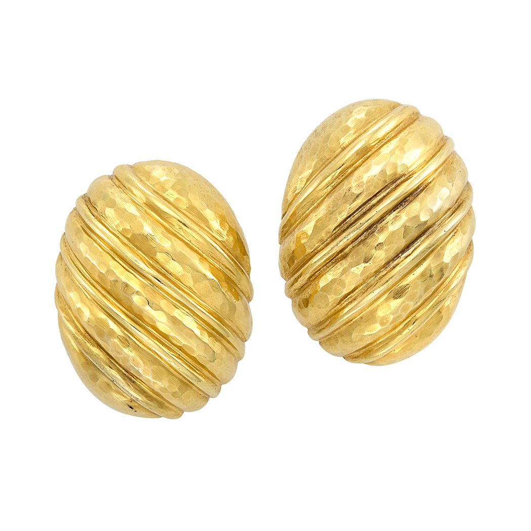 Appraisal: Pair of Hammered Gold Earclips kt ap dwts C