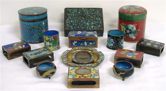 Appraisal: Asian cloisonn enamel including two canisters two toothpick holders two