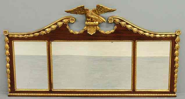 Appraisal: Federal style over-mantel mirror with a mahogany frame carved gilt