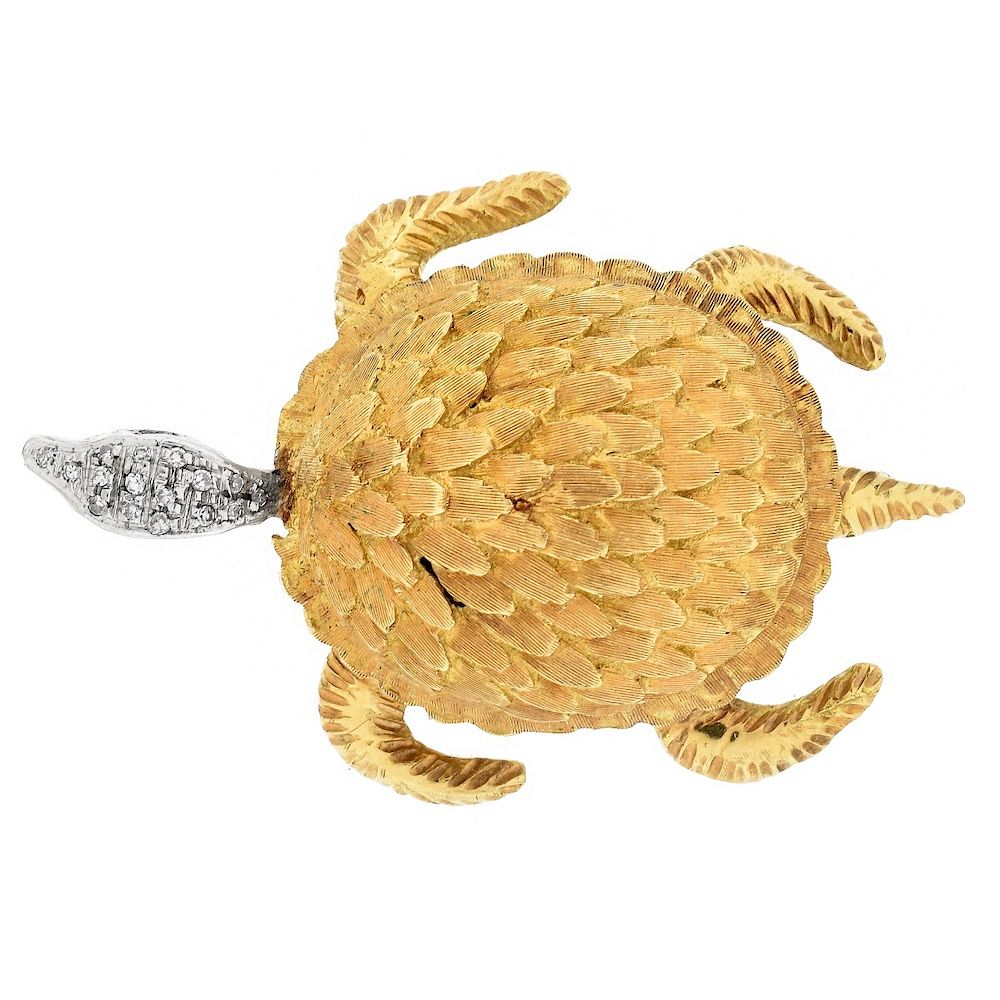 Appraisal: Vintage K Gold Turtle Brooch Vintage Karat Yellow and White