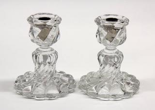 Appraisal: Pair of Baccarat crystal candle holders Pair of Baccarat crystal