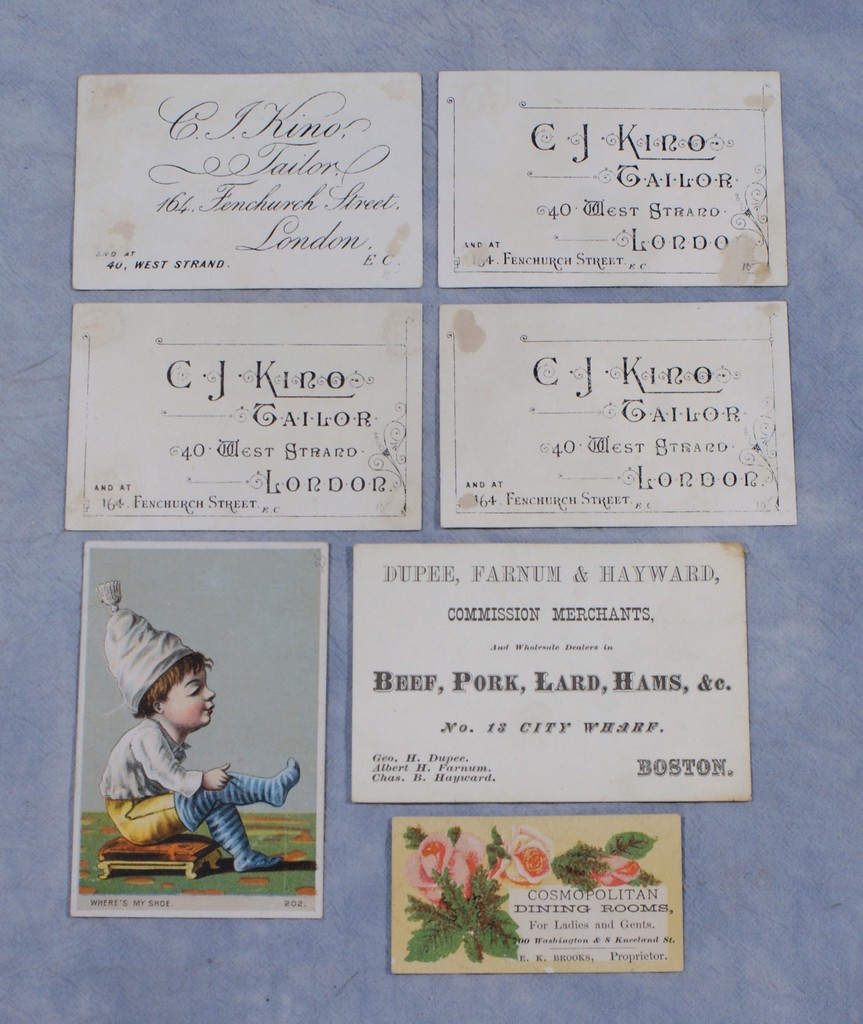 Appraisal: Business and Trade Cards to include Photographers Tailors Grocers Restaurants