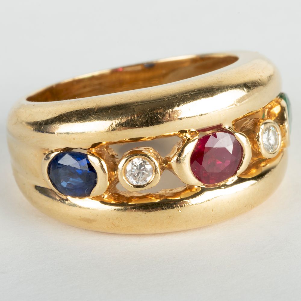 Appraisal: k Gold Colored Stone and Diamond Band Ring k Gold