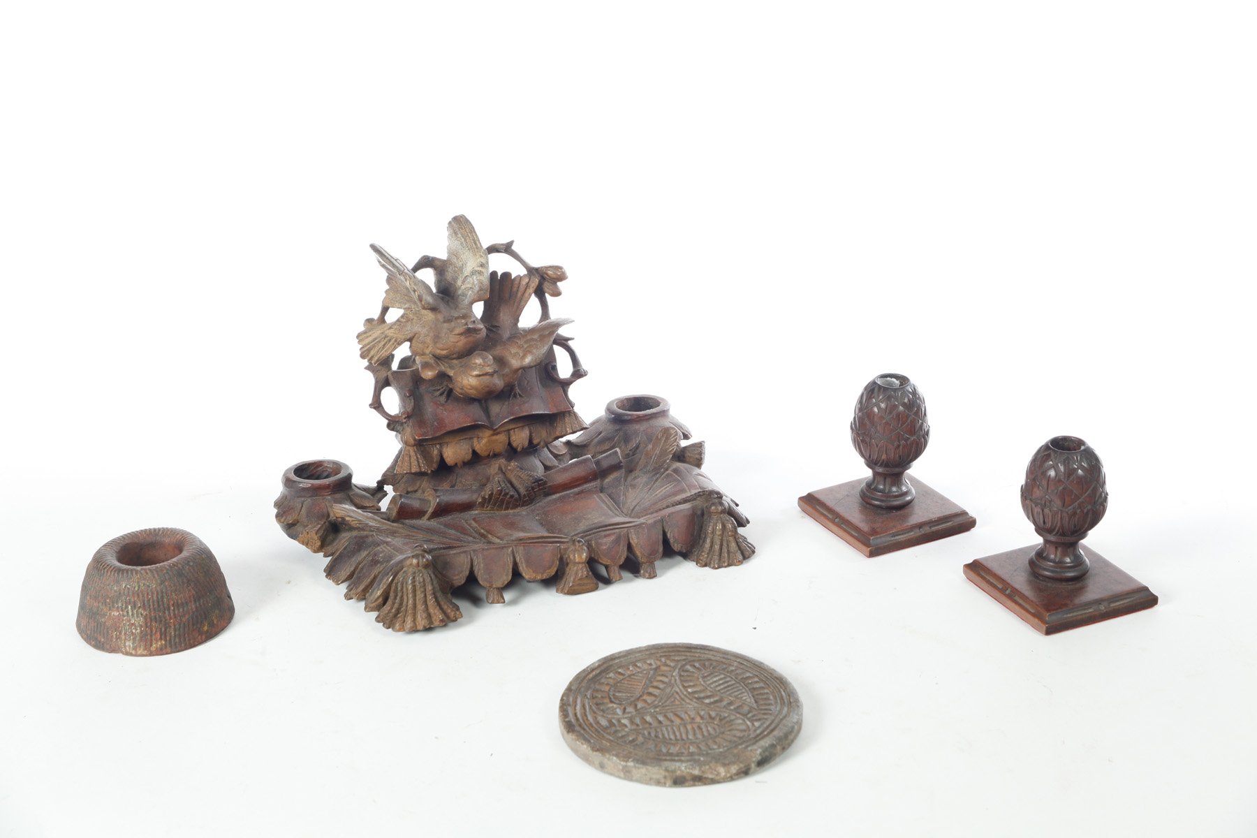 Appraisal: DESK SET INKWELL AND TRIVET American and European th century