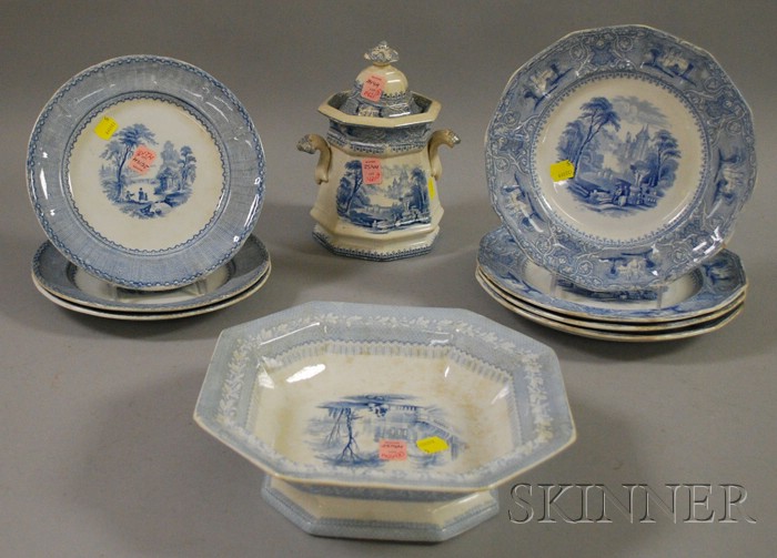 Appraisal: Nine Pieces of English Light Blue and White Transfer-decorated Staffordshire