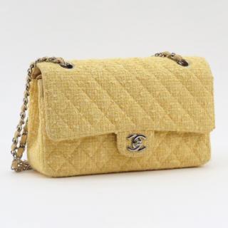 Appraisal: Chanel Yellow Tweed And Leather Double Flap Bag Silvertone hardware