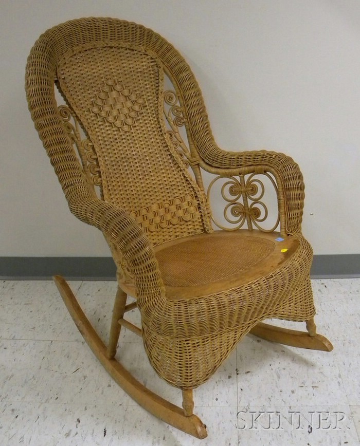 Appraisal: P Derby Co Victorian Painted Fancy Woven Wicker Armrocker Gardner