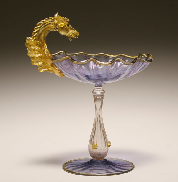 Appraisal: Salviati Murano glass Pegasus tazza Amethyst basin and footed compote