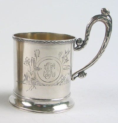 Appraisal: RUSSIAN STERLING SILVER TEA GLASS HOLDER hand engraved with shaped