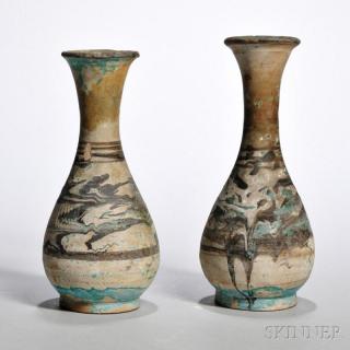 Appraisal: Pair of Archaic Stoneware Bottle Vases China possibly Song dynasty