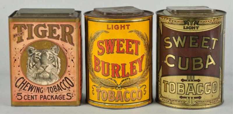 Appraisal: Lot of Large Tobacco Canisters Description Includes Sweet Cuba Sweet