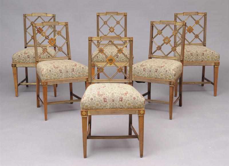 Appraisal: SET OF FOUR RUSSIAN NEOCLASSICAL BRASS-MOUNTED FRUITWOOD SIDE CHAIRS First