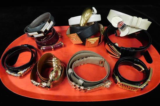 Appraisal: Ten designer belts leather and various reptile skins Judith Leiber