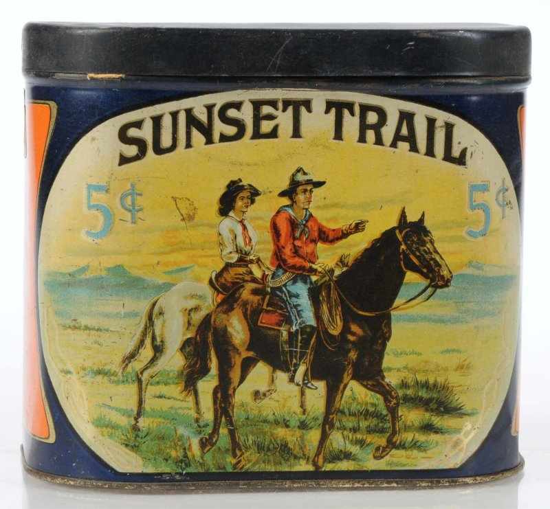 Appraisal: Sunset Trail Tobacco Tin Description Tin manufactured in Ohio Dark