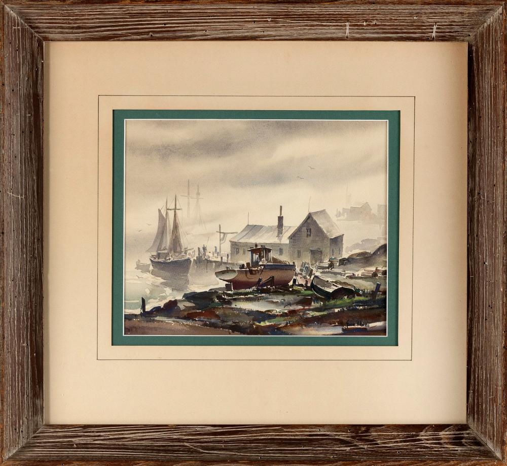 Appraisal: JOHN CUTHBERT HARE MASSACHUSETTS - FOGGY HARBOR SCENE WATERCOLOR ON