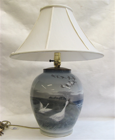 Appraisal: ROYAL COPENHAGEN TABLE PORCELAIN LAMP decorated with geese near the