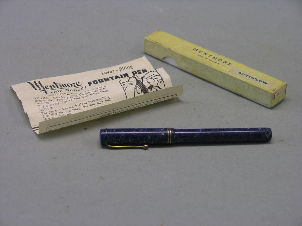 Appraisal: A Mentmore Autoflow fountain pen marbled blue case lever filling