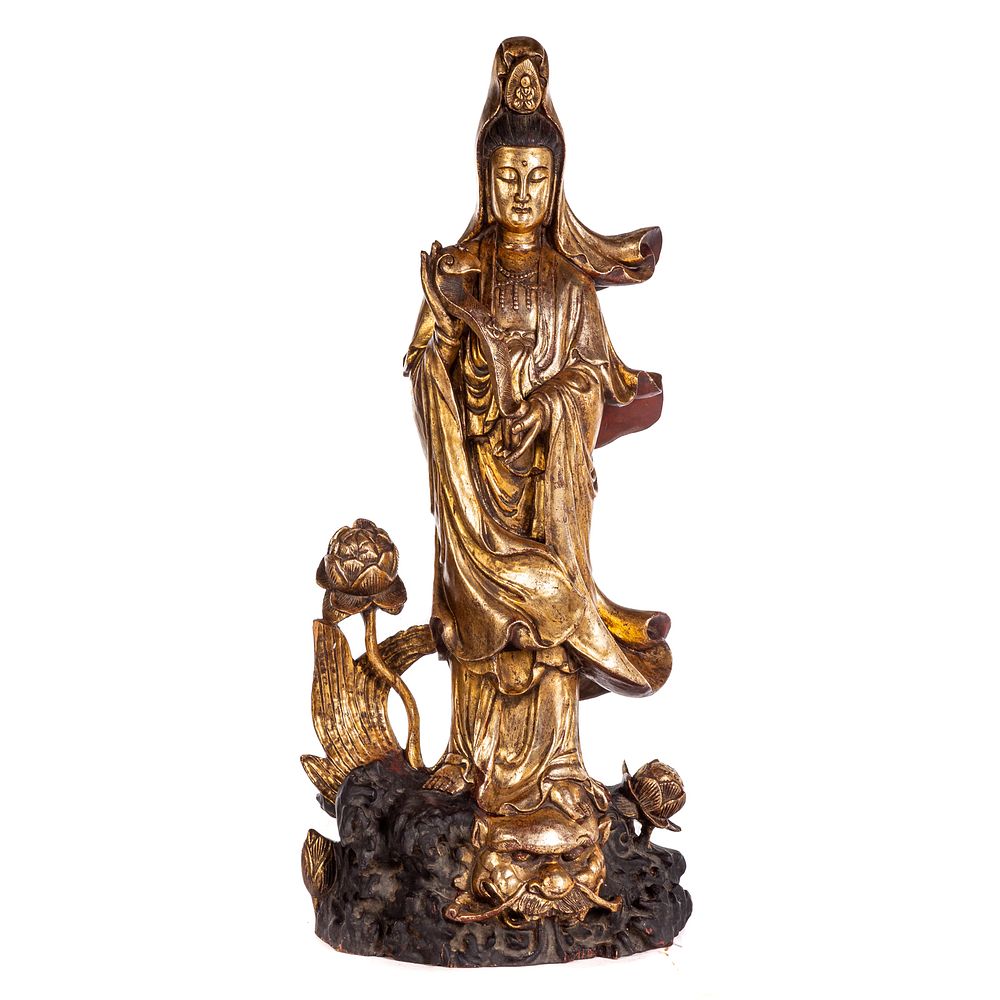 Appraisal: Large Chinese Carved Gilded Wood Quan yin th century standing