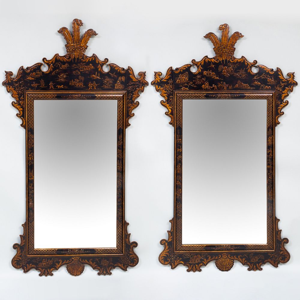 Appraisal: Pair of George III Style Painted and Parcel-Gilt Chinoiserie Mirrors