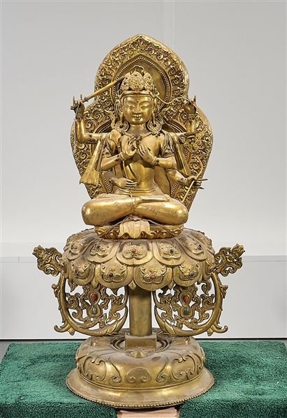 Appraisal: Southeast Asian Gilt metal seated deity three pieces double lotus