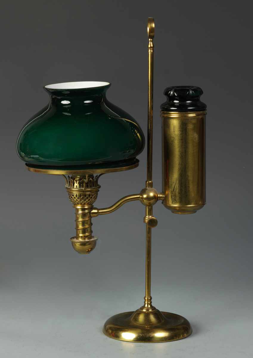 Appraisal: Perfection Brass Single Arm Student Lamp Original emerald green shade