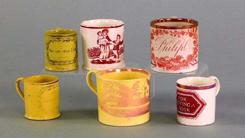 Appraisal: Three Staffordshire child's mugs th c inscribed Philip For Loving