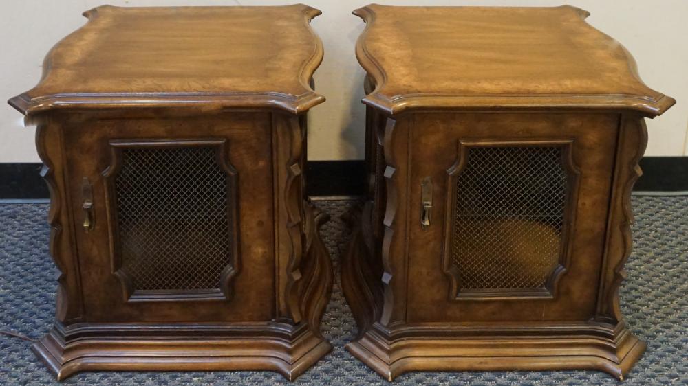 Appraisal: PAIR FRUITWOOD AND WIRE SIDE TABLES X IN X CM