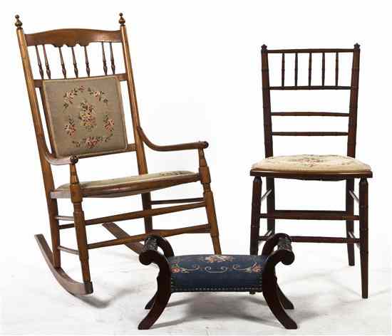 Appraisal: Two Needlepoint Upholstered Chairs comprising a rocking chair and a