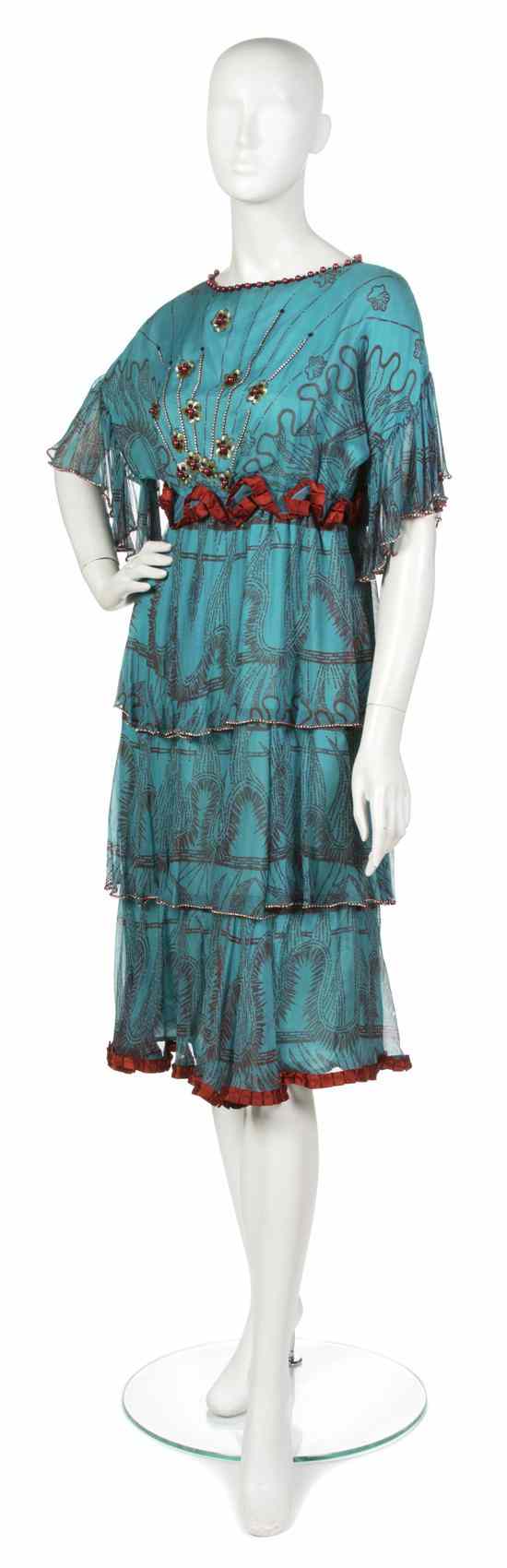 Appraisal: A Zandra Rhodes Turquoise and Dark Red Dress dark red