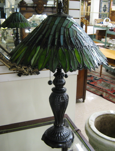 Appraisal: A HAND CRAFTED STAINED AND LEADED GLASS TABLE LAMP predominantly