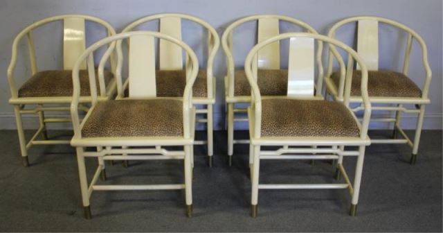 Appraisal: Midcentury Set of Lacquered Asian Modern Chairs Horseshoe style chairs